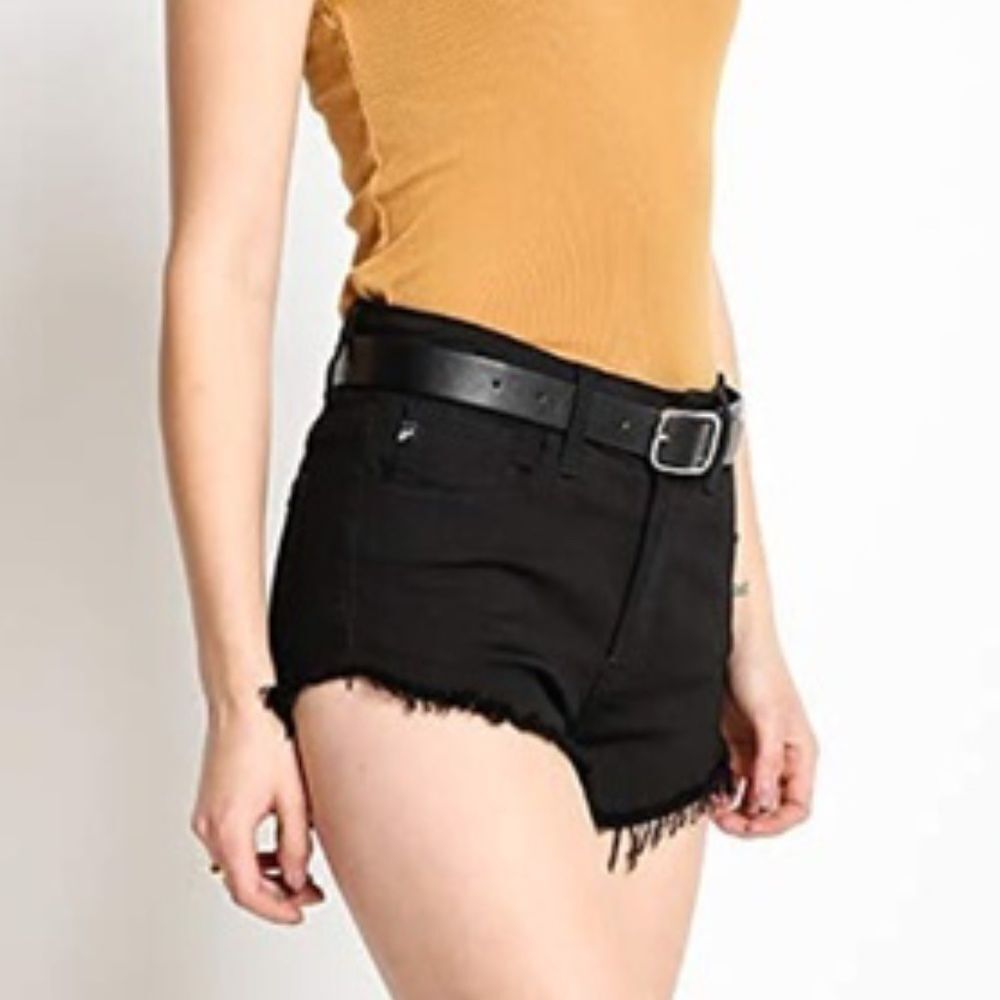 KanCan Black High Rise Black Stone Denim Shorts 25